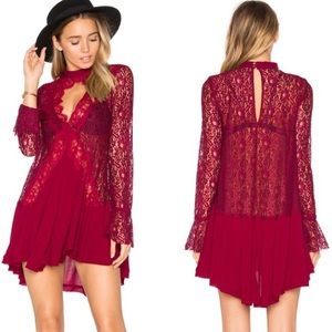 Free People Red Tell Tale Lace Tunic